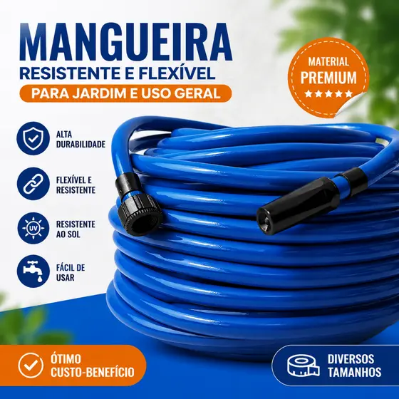 Mangueira de Jardim Flexível Reforçada 7/16 Polegada Com Bico e Engate 2mm 50 40 30 20 10 7 Metros