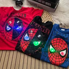 Camiseta LED Homem Aranha Infantil Festa Aniversário Carnaval Escola