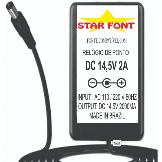 Fonte DC 14,5V Para Relogio De Ponto Henry Plus