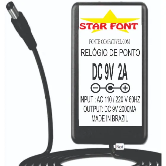 Fonte DC 9V 2A Para Relogio De Ponto Dimep D15719602