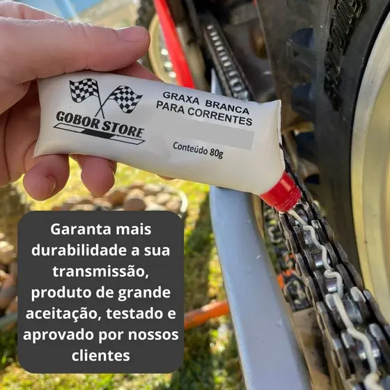 Graxa branca lubrificante para corrente de moto 80g bicicleta bike portão maquinas motores melhor