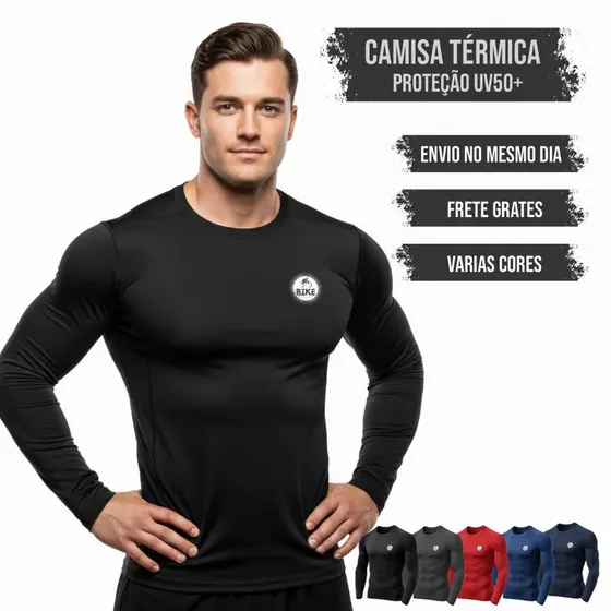 Camisa Térmica UV 50 Segunda Pele Masculina Malha Fria Academia Corrida Ciclismo Esportiva