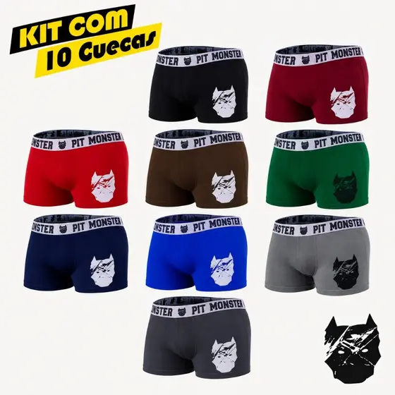 Kit 10/5 Cuecas Boxer Pitmonster De Microfibra Adulto