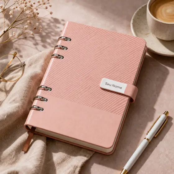 Caderno Fichário A5 Personalizado com Nome Capa Couro Sintético