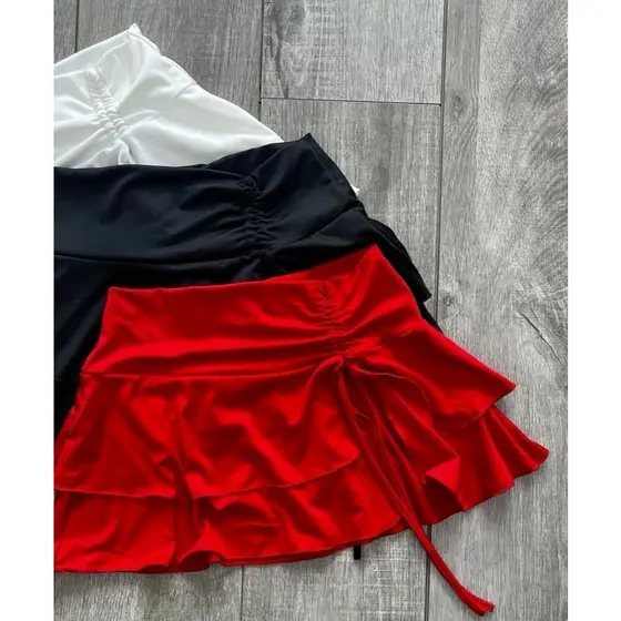 Saia Feminina Curta Suplex Premium Babado Duplo Tendência Moda Blogueira (SAIA MIAMI)
