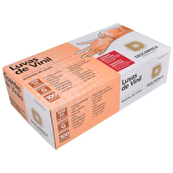 Luva Vinil Sem Po Descartavel 100 UN Descarpack