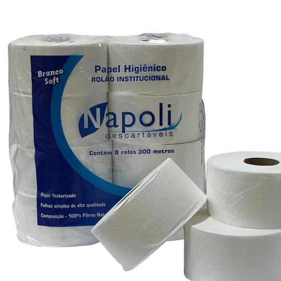 Papel Higienico Branco Soft Rolao 300 M C/ 8 Rolos Napoli
