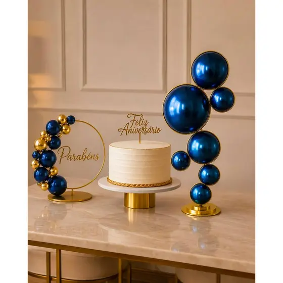 Escultura Decorativa Círculos Argolas Dourada Moderna Luxo Para Festas e Aniversários