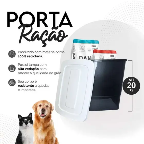 Porta Ração Pote Antiformiga Pet Gato Cachorro Pá Dosadora 20KG