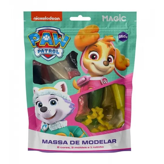 Massa modelar 6 cores 3 molde 1 rolinho - patrulha canina me