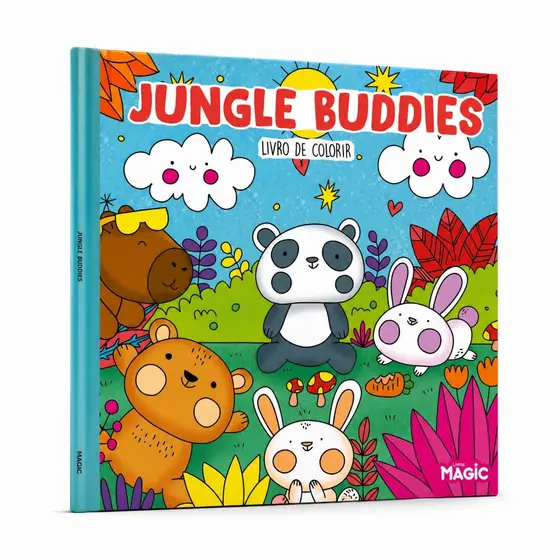 Livro de Colorir Jungle Buddies Animais da Selva Infantil com 24 desenhos