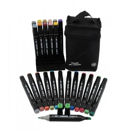 Kit Art Marker 60 Cores - Canetas Marcadoras Ponta Dupla Com Estojo Canetinha Touch