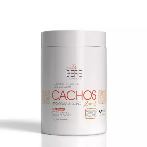 Ativador de Cachos Macadâmia e Rícino Bela Berê 1kg Nutrição Hidratante Anti Frizz Cachos Definidos