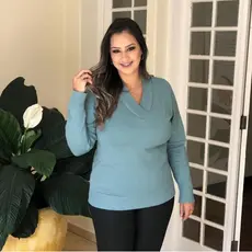 blusa de tricôt plus size Básica gola V manga comprida 0334