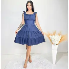 vestido curto luxo jeans com babada na manga 1094