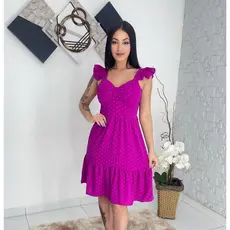 Vestido midi Luxo franzido com babada na manga0332