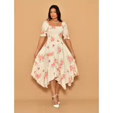 Vestido midi de ponto estampado crepinho lastex manga curto 30063