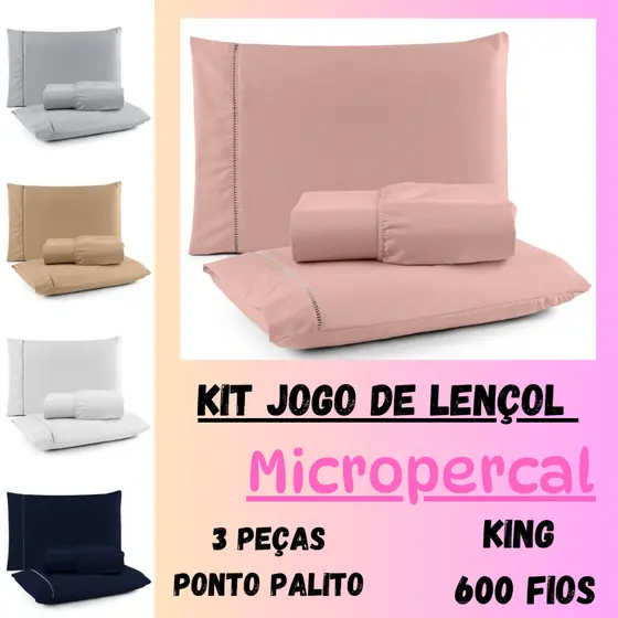 Jogo de Lençol King 3 peças 600 Fios Toque Aveludado