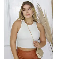 Regata Feminina Canelada Cropped Básica Lisa Gola Redonda