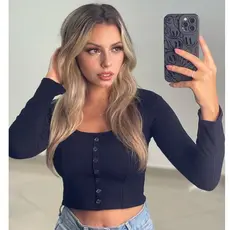 Blusa Feminina Cropped Canelado Manga Longa Gola Canoa