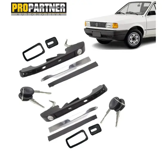 Par Maçaneta Externa VW GOL VOYAGE PARATI G1 QUADRADO 1987 ATÉ 1994 Preta com Friso Preto e Cromado