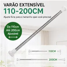Varão Extensível Ajustável Sem Furadeira em Aço Inox Para Cortina Box Banheiro Guarda Roupa Ou Pia