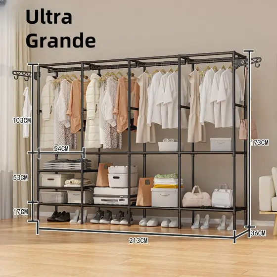Arara De Roupa Com Sapateira Cabideiro De Chão Rack Organizador Multiuso Aço Inox