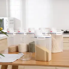 Pote Hermético 2.5L Com Copo Medidor Bico Dosador Armazenamento De Grãos Para Cozinha