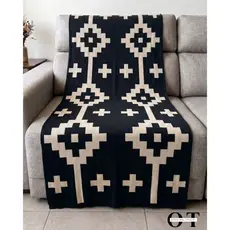 Manta Decorativa Tricot Para Sofá, Cama ou Poltrona Elegante Estampa Geométrica Tricô Faixa Pampa
