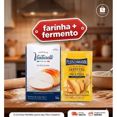 Combo Panificação Farinha Venturelli 1kg + Fermento Biológico Seco Fleischman 10g