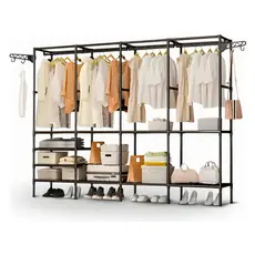 Arara De Roupa Cabideiro De Chão Sapateira Rack Organizador Multiuso Aço Inox