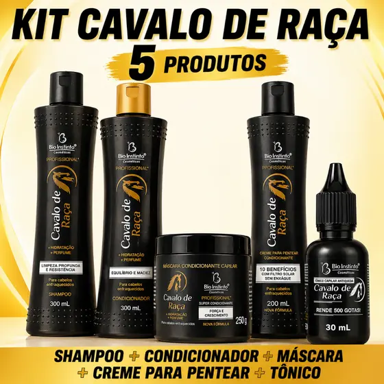 Cresce Rápido e Saudável! Kit 5 Itens Cavalo de Raça Fortalece e Dá Brilho Anti Queda Crescimento