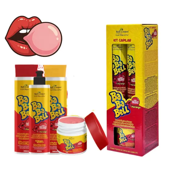 Kit 4 Itens BaBa Bell Morango – Para Todos os Tipos de Cabelo com Cheirinho de Chiclete