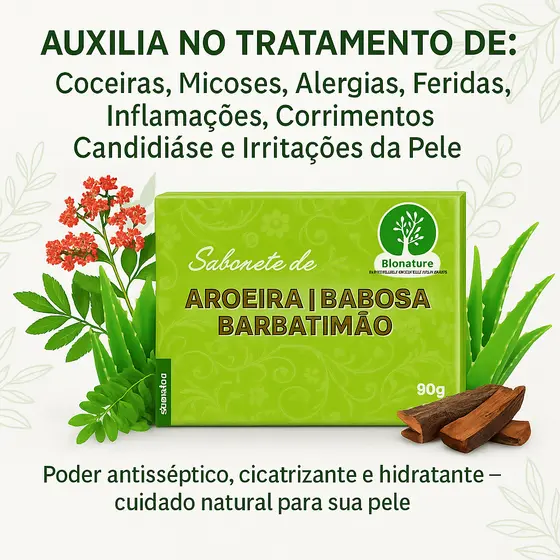 Sabonete Aroeira Babosa Barbatimão Auxilia em Odores Anti Bacteria Fungos e Candidiase Cicatrizante