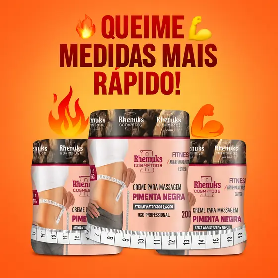 Kit 3 Gel Redutor de Medidas Pimenta Negra 200g Rhenuks – Celulite e Estrias