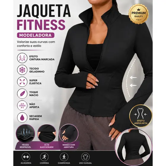 Jaqueta Academia Feminina Premium Efeito Cintura Fina Tecido Geladinho Fitness Feminina Importada Casual e Esportiva