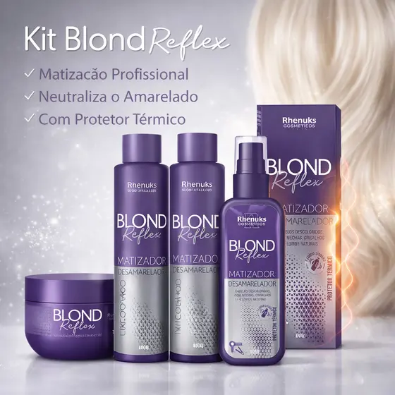 Kit 5 itens Matizador Desamarelador + Protetor Térmico Completo para Loiros,Loiro Platinado