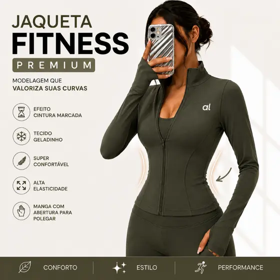 Jaqueta Fitness Feminina Premium Zíper Frontal Modela a Silhueta do Corpo Academia Importada Tecido Respirável Alta