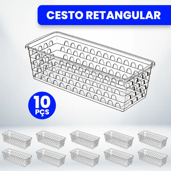 Kit 10 Cestos Organizador Multiuso Transparente 28x11x8cm