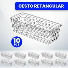 Kit 10 Cestos Organizador Multiuso Transparente 28x11x8cm