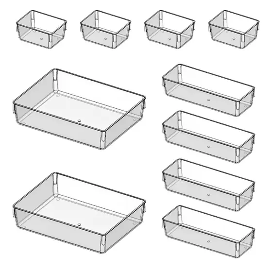 Kit Com 10 Organizadores Acrílico Cristal Modular Para Geladeiras Gavetas e Maquiagens