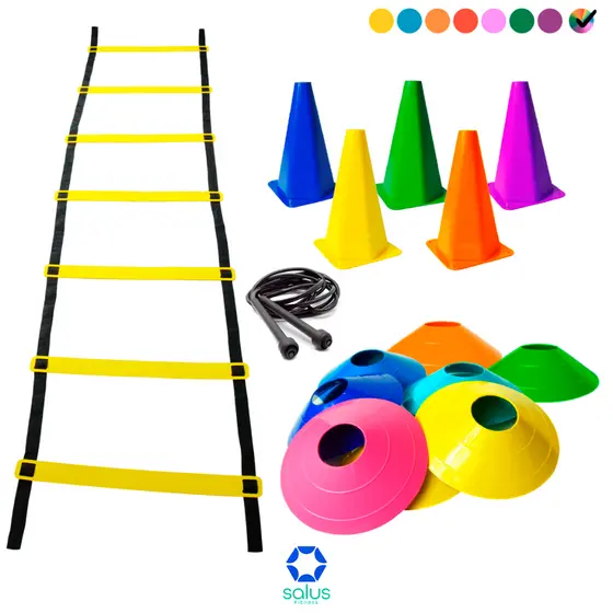 Kit Funcional Agilidade Completo 5 Cones, 5 Chapéus Chinês 1 Corda de Pular e 1 Escada Agilidade