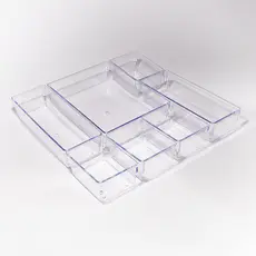 Kit com 7 Organizadores Acrílico Cristal Modular Para Geladeiras Gavetas e Maquiagens
