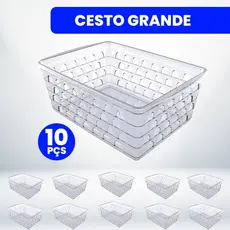 Kit com 10 Cestos Organizadores Multiuso Transparente 21,5x17x7,5cm Grande