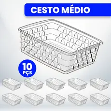 Kit com 10 Cestos Organizadores Multiuso Transparente 20x15,5x6,5 Médio