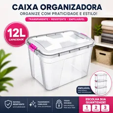 Caixa Organizadora 12L Caixa Container Transparente Com Tampa e Travas
