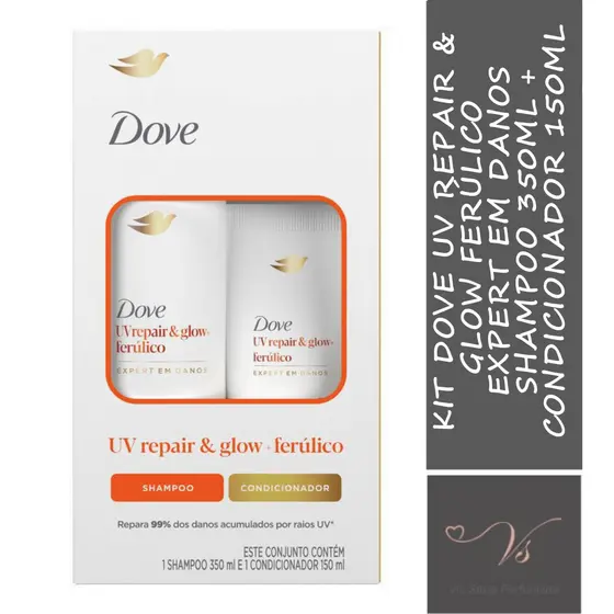 Kit Dove UV Repair & Glow Ferúlico Expert em Danos Shampoo 350ml + Condicionador 150ml