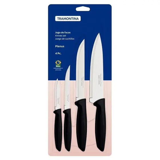 Jogo de Facas Tramontina Inox 4 Peças Plenus Preto