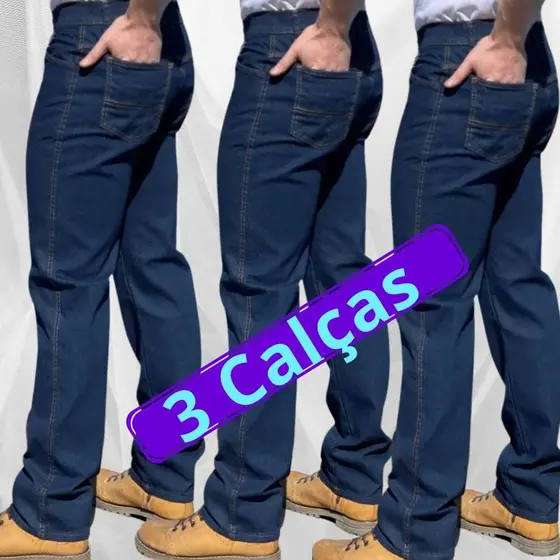KIT 3 CALÇA JEANS MASCULINA TRADICIONAL COM ELASTANO Q ESTICA PARA TRABALHO TRADICIONAL 36 AO 56