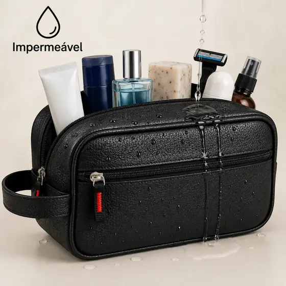 Bolsa necessaire masculina de couro PU impermeável resistente para higiene pessoal e levar em viagem